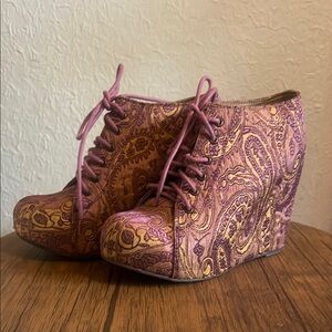Jeffery Campbell Paisley Lace-Up Wedge Shoes